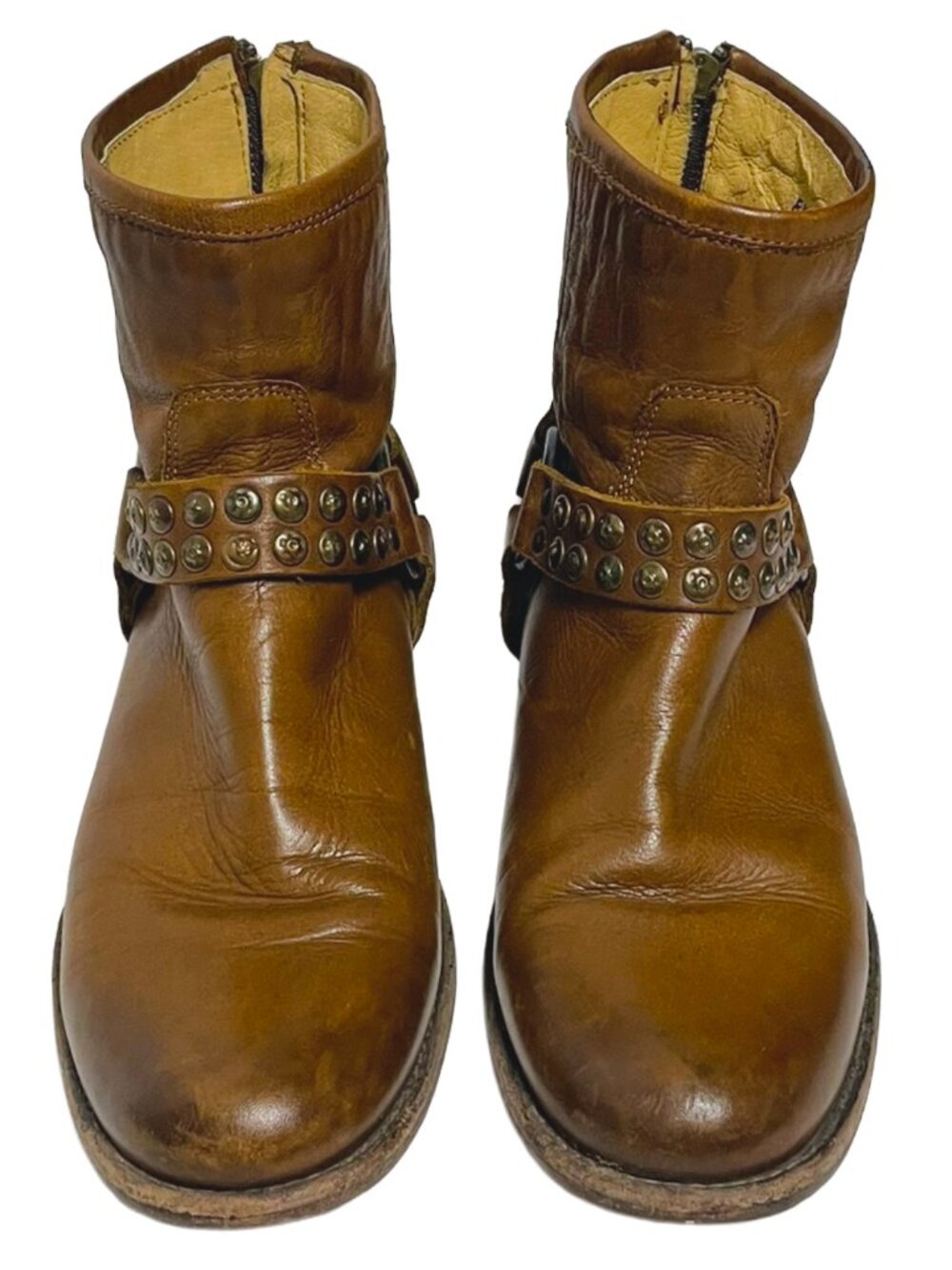 Frye Phillip Studded Harness Short Brown Leather Boots 8.5 - Picture 10 of 10